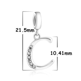 925 Sterling Silver Charm Pendant A to Z Clear CZ 26 Letter Alphabet Bead Charms Fit Bracelets Necklace Pendant Jewelry (C)