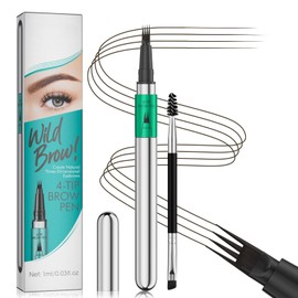 Eyebrow Pencil with Micro 4-Fork Tip - Black Brown Waterproof Microblading Eyebrow Pen - Upgrade Long Lasting Resistant To Smudging Liquid Brow Pencil - Natural Brow Pen For Beginners Makeup