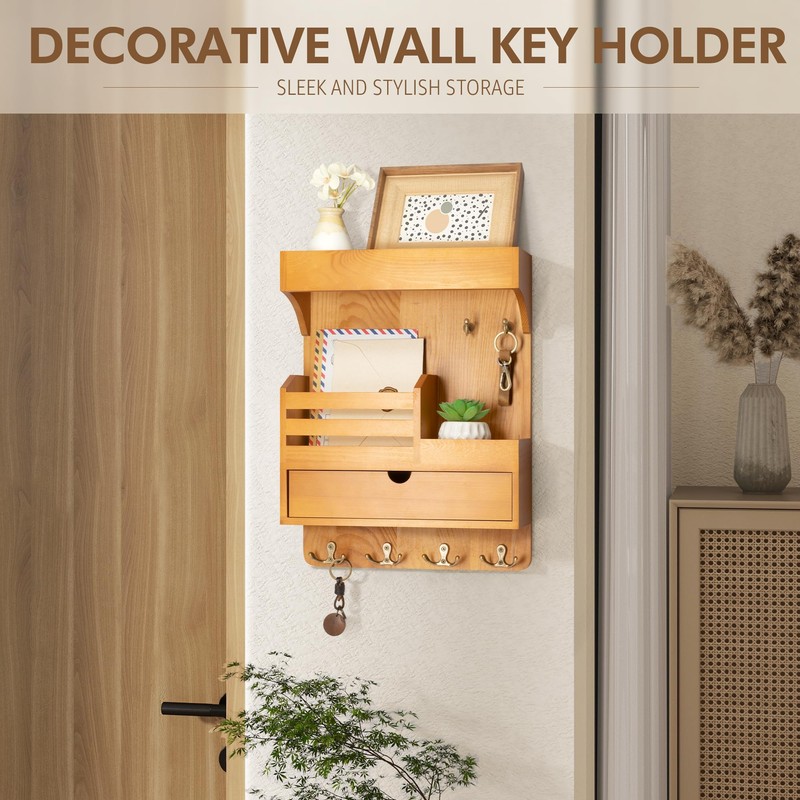 Modern Farmhouse Key Holder Wall Mount with Drawer Organizer –
