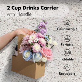 FMP Brands 2 Cup Disposable Drink Carrier with Handle, 200 Pack Kraft Paperboard Handled Drink Carriers 12-30 oz to Go Coffee Cup Holder, Cup Carrier for Cold Hot Drinks, Takeout, Cafe and Restaurant