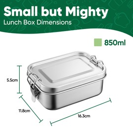 Joyfair Stainless Steel Lunch Box, 850ml Bento Box with 1 Removable Compartment, Metal Sandwich Salad Food Storage Containers for Adults and Kids, Lockable Clips & Leak Proof, Oven & Dishwasher Safe