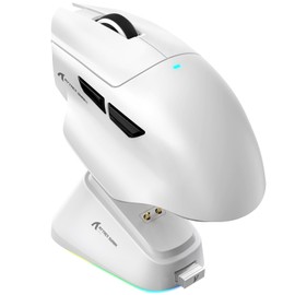 ATTACK SHARK V6 Wireless Gaming Mouse with RGB Charging Dock, 25K DPI PAW3311 Sensor, 1K Polling Tri-Mode Ergonomic PC Mice, 5 Programmable Bottons, Cloud-Based AI Driver for Win/Mac,White