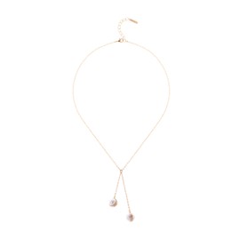 Karen Millen Logo Pearl Double Drop Necklace for Women (Gold/Pearl)