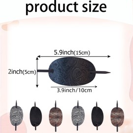 Fokmuaex 3 pcs Faux Leather Hair Clips & Barrettes with Wooden Slider - Oval Ponytail Holders for Women Girls, Natural Leather Hair Accessories with Secure Grip Design