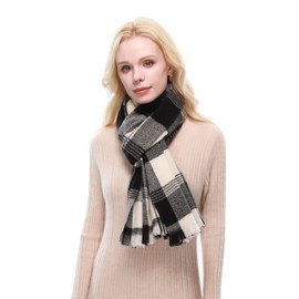 RIIQIICHY Women's Winter Checked Scarves Scarves Winter Scarf Women Cuddly XXL Pashmina Scarf Autumn, Black Cream