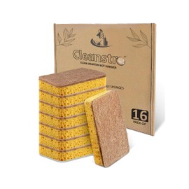 Eco Sponge Scourers Pack of 16 Plastic Free Sponges Washing Up Pads - Odor Free Skin-friendly Biodegradable Sponges Washing Up Scrub for Dishes - Sturdy Eco Friendly Compostable Sponge for Kitchens