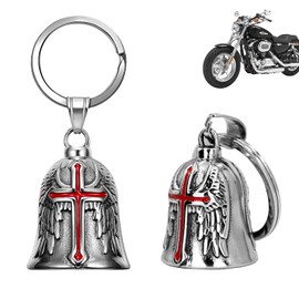 XNZMYN Pack of 2 Guardian Bell Motorcycle Bells, Stainless Steel Motorcycle Bell Lucky Charm, Motorcycle Bell Hanger, Chrome for Motorcycle Accessories or Key Chain, 2 red