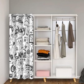 Gaming Doorway Curtain, Kids Gamepad Cartoon Door Curtain Video Games Gamers Blackout Curtain Hip Hop Graffiti Racing Car Curtain, Black White Printed Bedroom Closet Door Decor, 34"W X 80"L