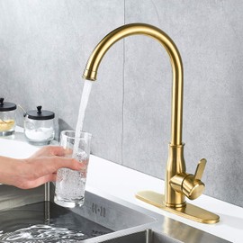 Kohonby Brushed Gold Kitchen Faucet ，Modern High Arc Bar Sink Faucet ，Commercial Stainless Steel Kitchen Sink Faucet One Hole with Deck (Brushed Gold)