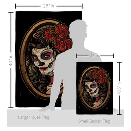 Angeleno Heritage Dia De Los Muertos Wall Banner Set Room Garden Flag Patio Porch Door House Outdoor Indoor Tapestry Burlap Signs Poster La Calavera Catrina Front Yard Decor, Fall Gifts Made in USA