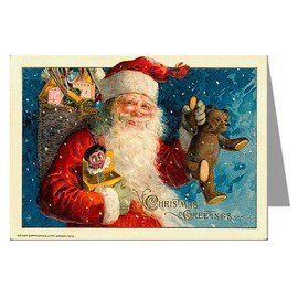 Twelve Note Cards Of Santa Claus Holding Sack Full Of Toys, Christmas Holiday Ephemera Boxed Set