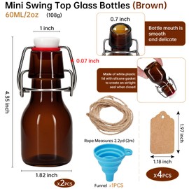 eispap 20Pcs 2 oz Amber Mini Swing Top Glass Bottles with Stoppers Small Flip Top Bottles with Airtight Lids for Crafts Decoration Wedding Themed Party Favors (20)