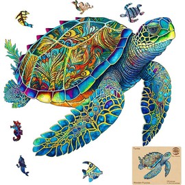 Mys Aurora Wooden Jigsaw Puzzle - Unique Shape, Colorful, Beautiful Box, Fun Challenge, Creative Family Game, Ideal Gift for Adults and Kids Turtle - Color: 300PCS