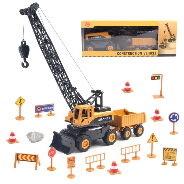 Coolplay Construction Vehicles Toys for Kids Boy, Crane Truck Crane Toy Model Sandbox Truck