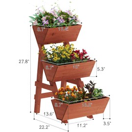 Kitsanery 3-Tiers Wooden Raised Garden Bed,Wood Planter Box for Vegetable,Flower Rack,Flower Pot Stands,Indoor Outdoor Gardening Planting Beds (Brick red, Small)