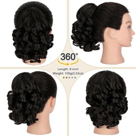 Cephermer Ponytail Extension, 9" Claw Clip in Short Curly Wavy Pony Tails Hair Extensions Jaw Clip on Ponytail Hairpiece for Women Natural Black