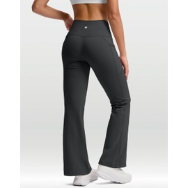 SANTINY Women's Fleece Lined Pants Crossover Yoga Pants High Waisted Bootcut Lounge Water Resistant Thermal Warm Flare Leggings for Women with Pockets 30 Inch(Dark Grey_M)