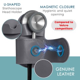Stethoscope Holder Clip - Magnetic Closure & Inner Pocket - Genuine Leather Stethoscope Waist Holder - Comfortable Stethoscope Clip Storage – Stethoscope Accessories Gift for Nurses, Doctors, & More