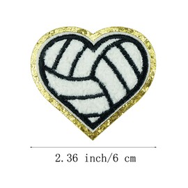 SaktopDeco 12 PCS Volleyball Heart Patch Golden Edges Volleyball Iron On Patches Chenille Embroidered Patches for DIY Decorate Clothes