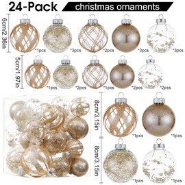 Adornos de bola de Navidad transparentes, 24 unidades, de plástico inastillable, adornos decorativos de Navidad, juego de bolas para árbol de Navidad con delicadas decoraciones brillantes para