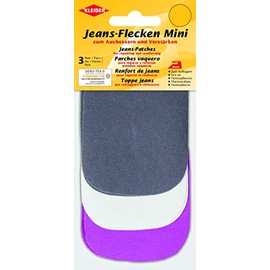Kleiber Set of Six Mini Iron On Jeans Repair Patches (3 Colours) -9cm x 7cm-Grey/White/Pink