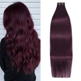 WindTouch Tape in Hair Extensions Wine Red 20 Pcs 22Inch Long Hair Extensions #99j Burgundy 60g Invisible Tape in Hair Extensions Human Hair Soft Straight Hair Extensions Tape in
