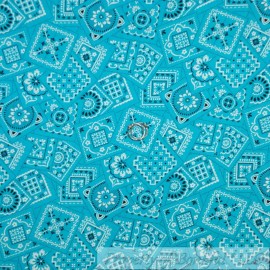 Unbranded BonEful Fabric FQ Cotton Quilt Aqua Blue Black White B&W Bandana Flower Paisley