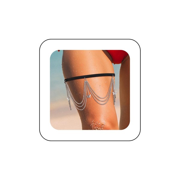 Cybche Butterfly Multilayer Leg Chain Butterfly Tassel Thigh Chain Beach