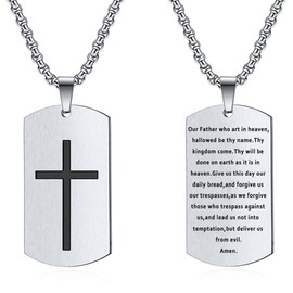 Rnivida Men's Bible Verse Lord’s Prayer Cross Tag Necklace, Stainless Steel Cross Necklace Christian Gifts Jewelry for Men
