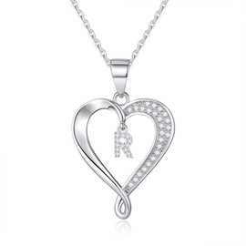 Romavan Heart Initial Necklaces for Teen Girls, S925 Sterling Silver Initial R Necklace Girls Heart Jewelry for Women Dainty Silver Heart Letter Pendant Necklaces for Girls Kids Gifts for Teen Girls