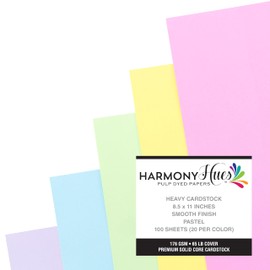 Cardstock 8.5 x 11 Paper Pack - 65lb Smooth Card Stock for Crafts, Cardmaking, Printers - 100 Scrapbook Sheets, 5 Assorted Colors - Double Sided with Solid Core, Pastel