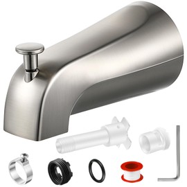 Enhon Tub Spout, Universal Fits 1/2'' Copper Pipe, 1/2'' IPS and 3/4'' IPS, Bathroom Bathtub Tub Faucet Replacement with Adapters(with Diverter,Brushed Nickel)