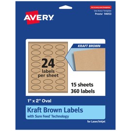 Avery Kraft Brown Oval Labels with Sure Feed, 1" x 2", 360 Kraft Brown Labels, Print-to-The-Edge, Laser/Inkjet Printable Labels