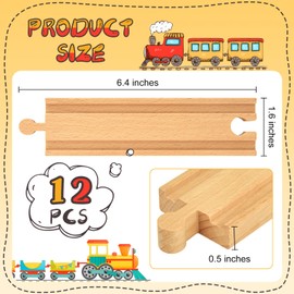 12 Pieces Wood Train Tracks Expansion Straight Wooden Train Tracks 6 Inch Wood Train Track Accessories Compatible with Most Train Tracks for Girls Boys Birthdays (12 PCS, Straight)