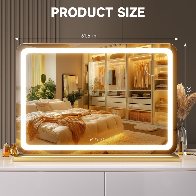 Hasipu Vanity Mirror with Lights, 31.5" x 20" LED Makeup