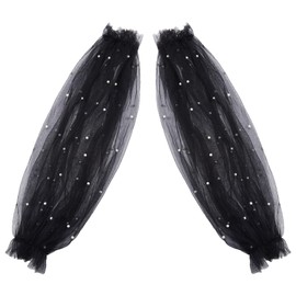 GORGECRAFT 2Pcs Removable Tulle Puff Sleeves Black Polyester White Faux Pearls Beaded Detachable Long Bridal Sleeve Lace Appliques Costume Accessory for Wedding Dress Prom Evening Party 24x8.9inch