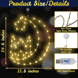 ZATAYE Ramadan Window Decorations, Large Star Moon Ramadan Decorative LED Window Lights, Eid Mubarak Window Hanging Ramadan Lights Decor with 8 Modes & Remote Control for Ramadan Eid Home Wall Decor