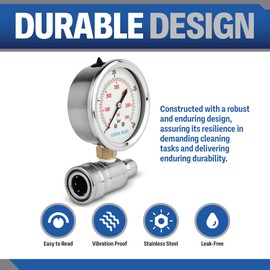 ESSENTIAL WASHER Pressure Washer Gauge Kit 5800 PSI | 3/8 Inch Quick Connect with Plug | Pressure Gauge for Power Washer