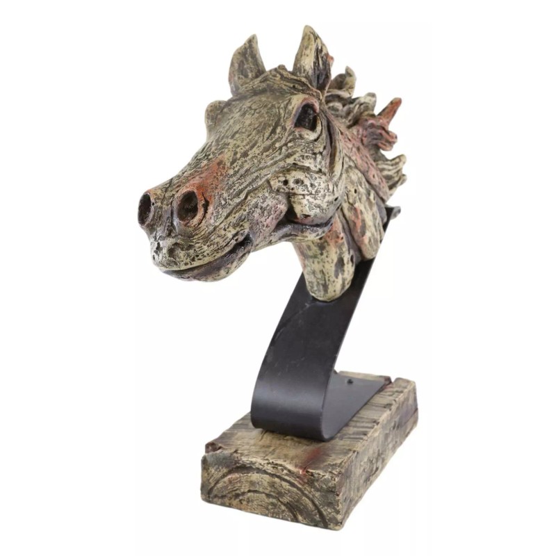 Faux Driftwood Equine Thoroughbred Mustang Horse Head Desktop Plaque Sculpture
