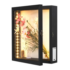 simpdecor LED Shadow Box Frame 28x30cm Wine Cork Holder Display Case with Lights Memory Box for Keepsakes Memorabilia Awards Bouquet Photos Black