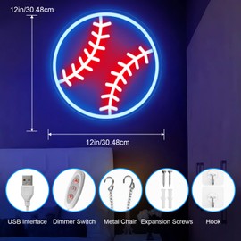 Baseball Neon Sign for Wall Decor, Powered by USB Baseball Neon Light, Dimmable Sports Light Up Sign, LED Neon Sign for Living Room Bedroom Teenager Boys Girls Man Cave College Club Shop Decor