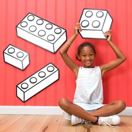 Toy Building Bricks Kids Wall Décor – Color n' Erase 4pc Set – Interactive Art for Kids – Toddler to Teen, Nursery to Bedroom, Playroom to Library, Daycare or School