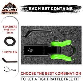 AUTOBOTS Tow Hitch Receiver 2", 45,000 Lbs Break Strength Shackle Hitch Receiver with 5/8" Screw Pin, 3/4 Shackle, Towing Accessories for Vehicle Trailer Recovery Off-Road Green&Black