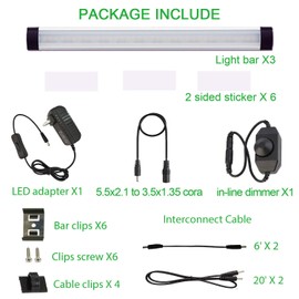 AIBOO Dimmable LED Under Cabinet Lighting Under Counter LED Light Bar Linkable Kit with Rotary Dimmer Switch Kitchen,Counter Showcase,Shelf Lighting 3 Panel Kits 9W (Daylight White)