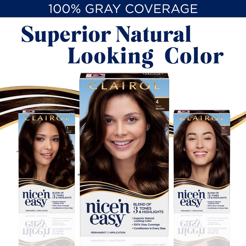 Clairol Nice'n Easy Permanent Hair Dye, 4 Dark Brown Hair