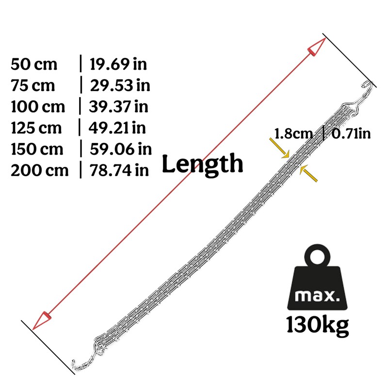 Elastic Bungee Cord with Steel Hooks, 150cm, 120% Stretch, Ideal