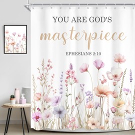 Ufeela Bible Verse Shower Curtain 60Wx72L Inch Scripture Christian Spring Floral Wildflower Inspirational Quotes Rustic Plant Shower Curtain Bathroom Set Bath Curtain Bathtub Accessories Home Decor
