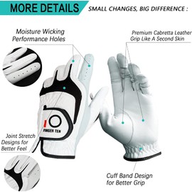 Golf Gloves Men Left Hand Right Hand Cabretta Leather Mens Golf Glove 2 Pack, All Weather Rain Grip Small Medium ML Large XL Size (Worn on Right Hand, Small)