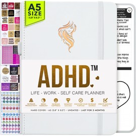ADHD - A Self Care Personal Gratitude Journal to Increase Productivity and Success in Life & Work, Weekly & Monthly Undated Planner for Women and Men, Vision Board & Organizer + Stickers