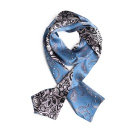 BREEZE NOUTHERLY Women's 100% Pure Mulberry Silk Scarf Double Sided Rectangle Tie Head Neck Waist Strip-17X150 Blue Black Paisley